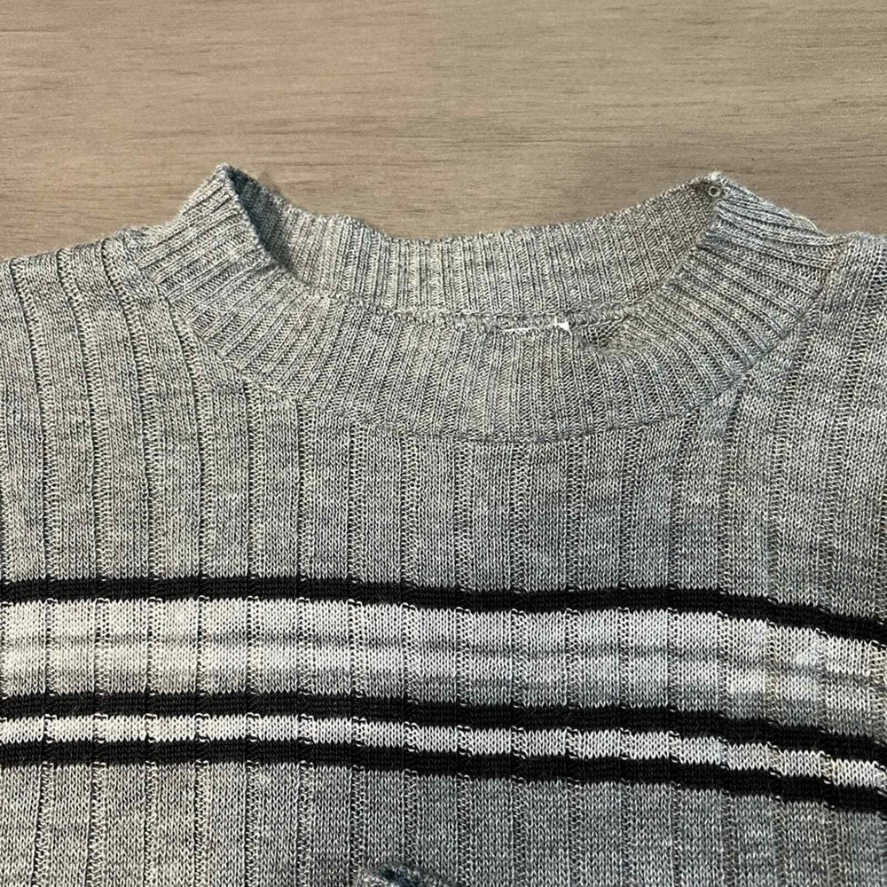 Abound Women's Medium Gray Striped Ribbed Knit‎ Mock Neck Long Sleeve Top